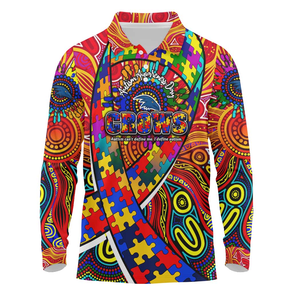 Autism Awareness Australia Adelaide Crows Long Sleeve Polo Shirt Aboriginal Indigenous Art