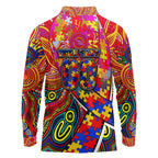 Autism Awareness Australia Adelaide Crows Long Sleeve Polo Shirt Aboriginal Indigenous Art