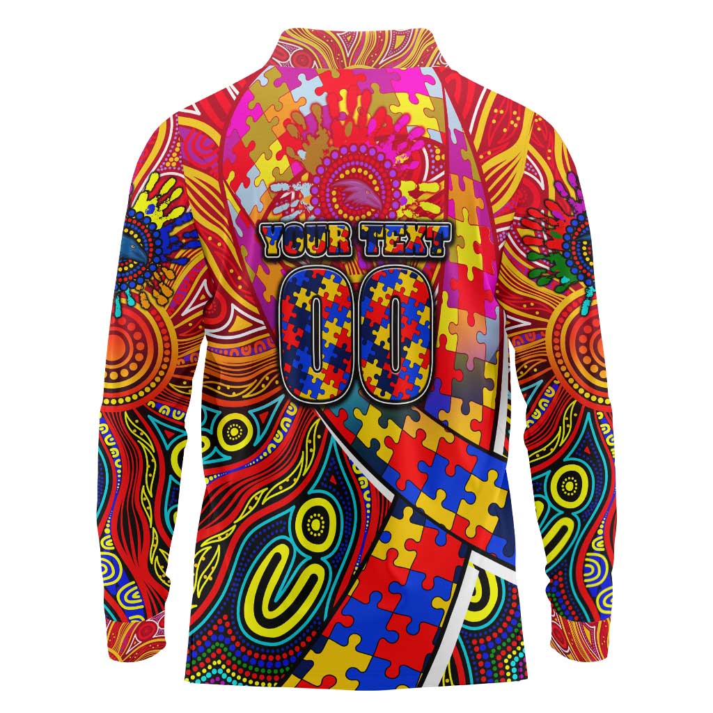 Autism Awareness Australia Adelaide Crows Long Sleeve Polo Shirt Aboriginal Indigenous Art