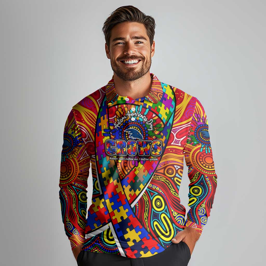Autism Awareness Australia Adelaide Crows Long Sleeve Polo Shirt Aboriginal Indigenous Art