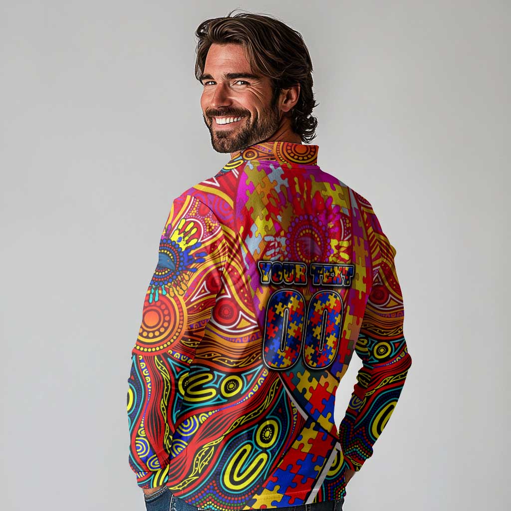Autism Awareness Australia Adelaide Crows Long Sleeve Polo Shirt Aboriginal Indigenous Art