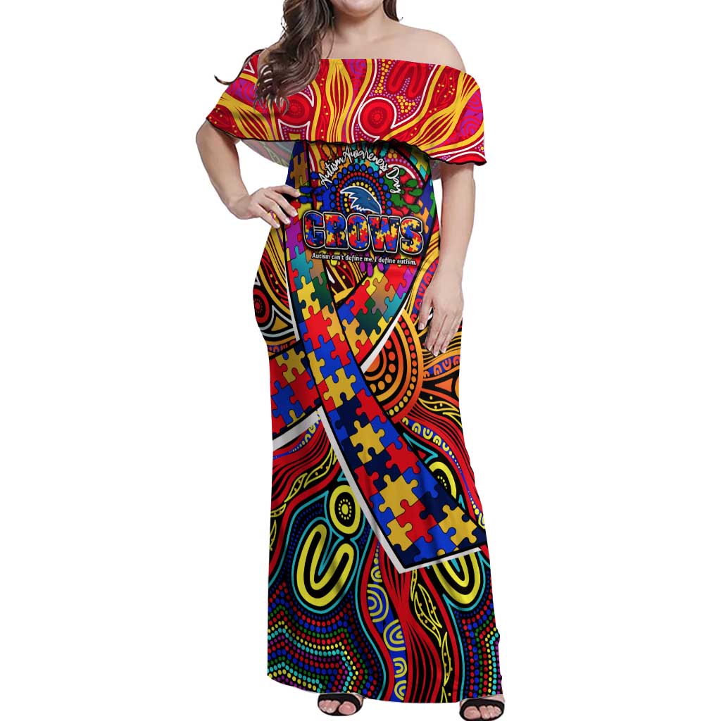 Autism Awareness Australia Adelaide Crows Off Shoulder Maxi Dress Aboriginal Indigenous Art