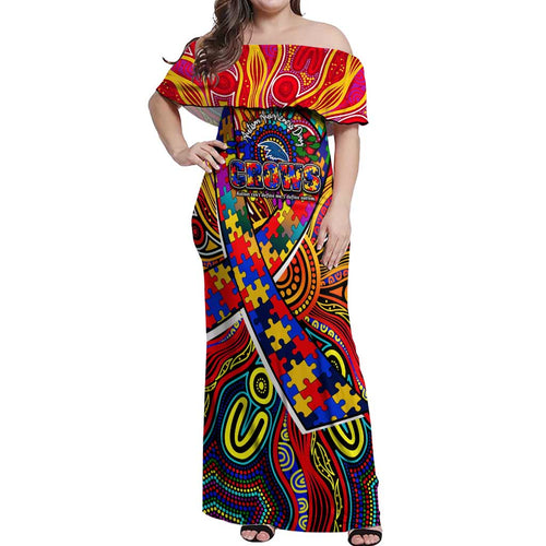 Autism Awareness Australia Adelaide Crows Off Shoulder Maxi Dress Aboriginal Indigenous Art