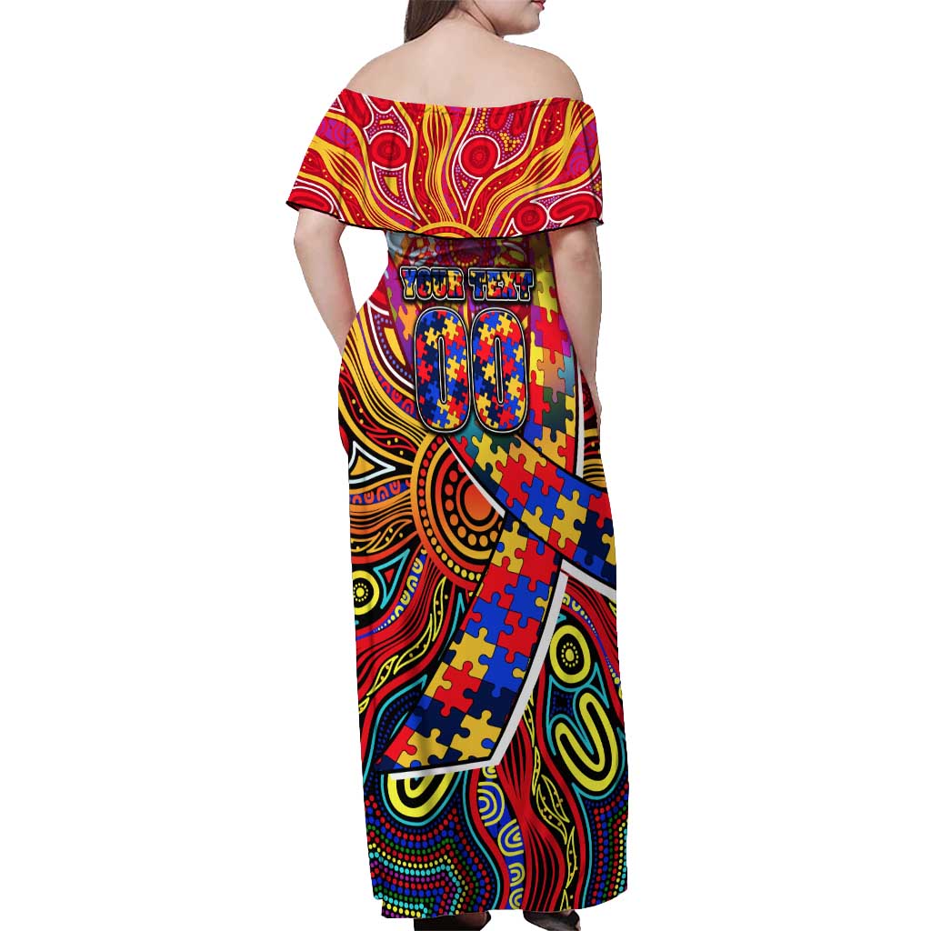 Autism Awareness Australia Adelaide Crows Off Shoulder Maxi Dress Aboriginal Indigenous Art