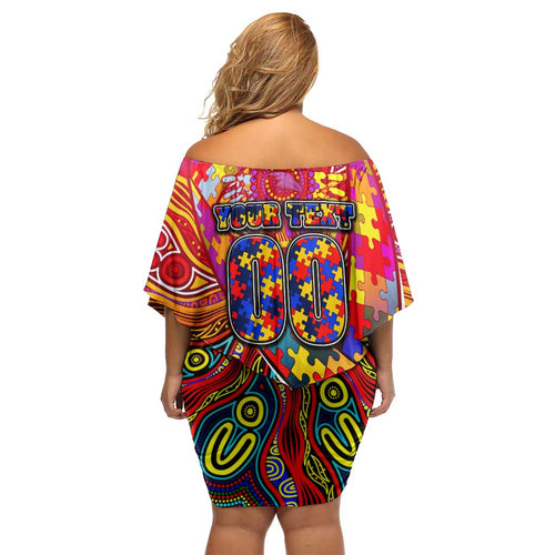 Autism Awareness Australia Adelaide Crows Off Shoulder Short Dress Aboriginal Indigenous Art