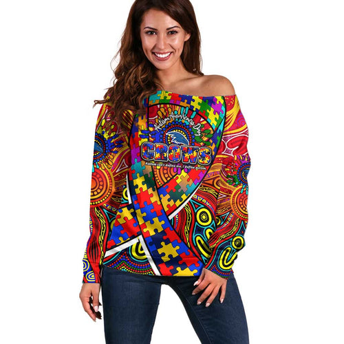 Autism Awareness Australia Adelaide Crows Off Shoulder Sweater Aboriginal Indigenous Art