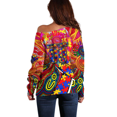 Autism Awareness Australia Adelaide Crows Off Shoulder Sweater Aboriginal Indigenous Art