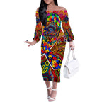 Autism Awareness Australia Adelaide Crows Off The Shoulder Long Sleeve Dress Aboriginal Indigenous Art