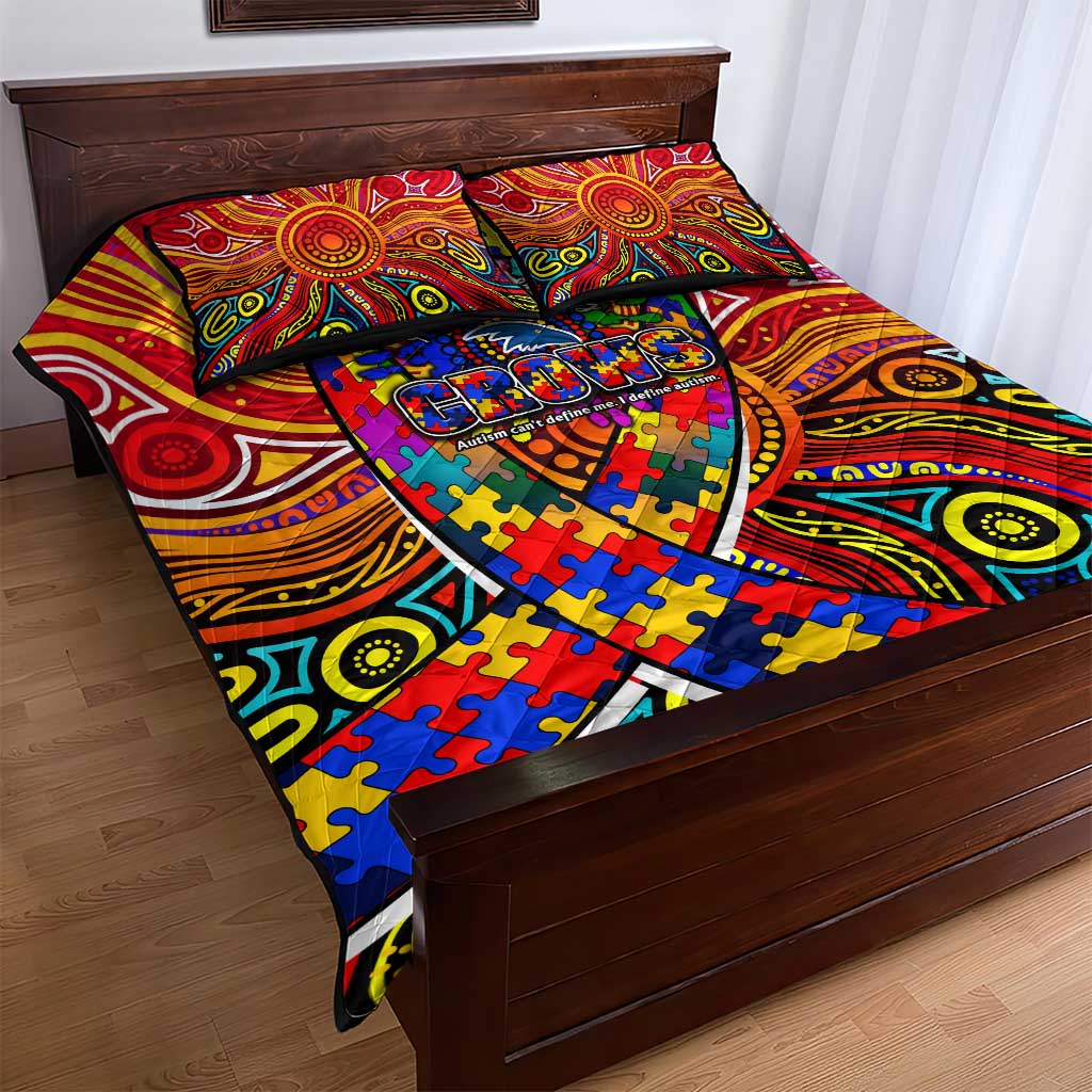 Autism Awareness Australia Adelaide Crows Quilt Bed Set Aboriginal Indigenous Art