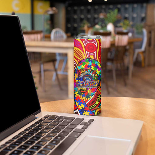 Autism Awareness Australia Adelaide Crows Skinny Tumbler Aboriginal Indigenous Art