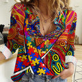 Autism Awareness Australia Adelaide Crows Women Casual Shirt Aboriginal Indigenous Art