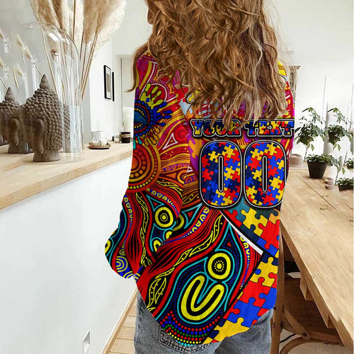 Autism Awareness Australia Adelaide Crows Women Casual Shirt Aboriginal Indigenous Art