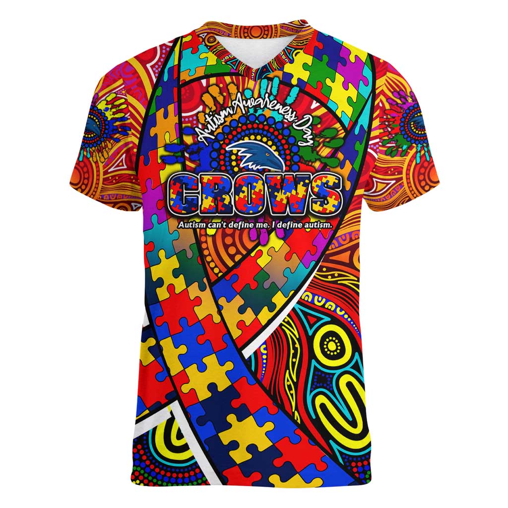 Autism Awareness Australia Adelaide Crows Women V-Neck T-Shirt Aboriginal Indigenous Art