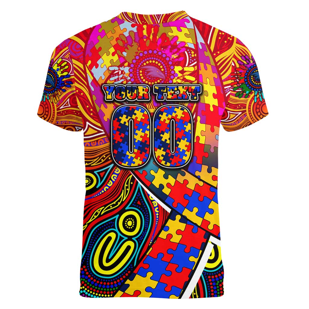 Autism Awareness Australia Adelaide Crows Women V-Neck T-Shirt Aboriginal Indigenous Art