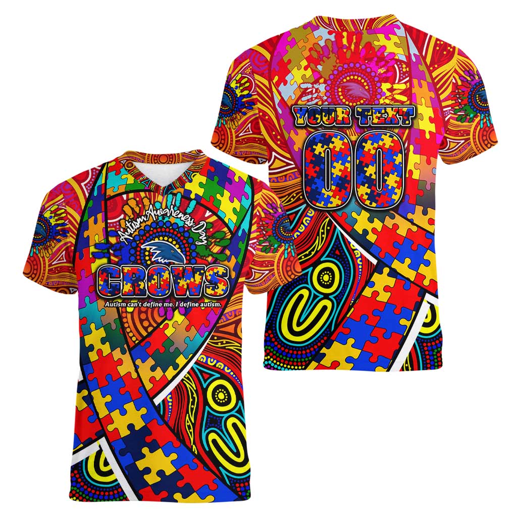Autism Awareness Australia Adelaide Crows Women V-Neck T-Shirt Aboriginal Indigenous Art