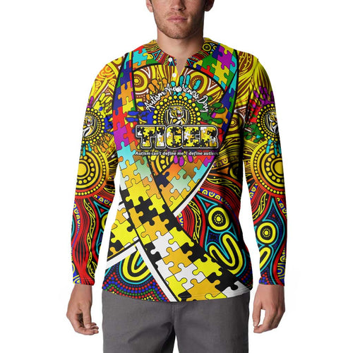 Autism Awareness Australia Richmond Tiger Button Sweatshirt Aboriginal Indigenous Art