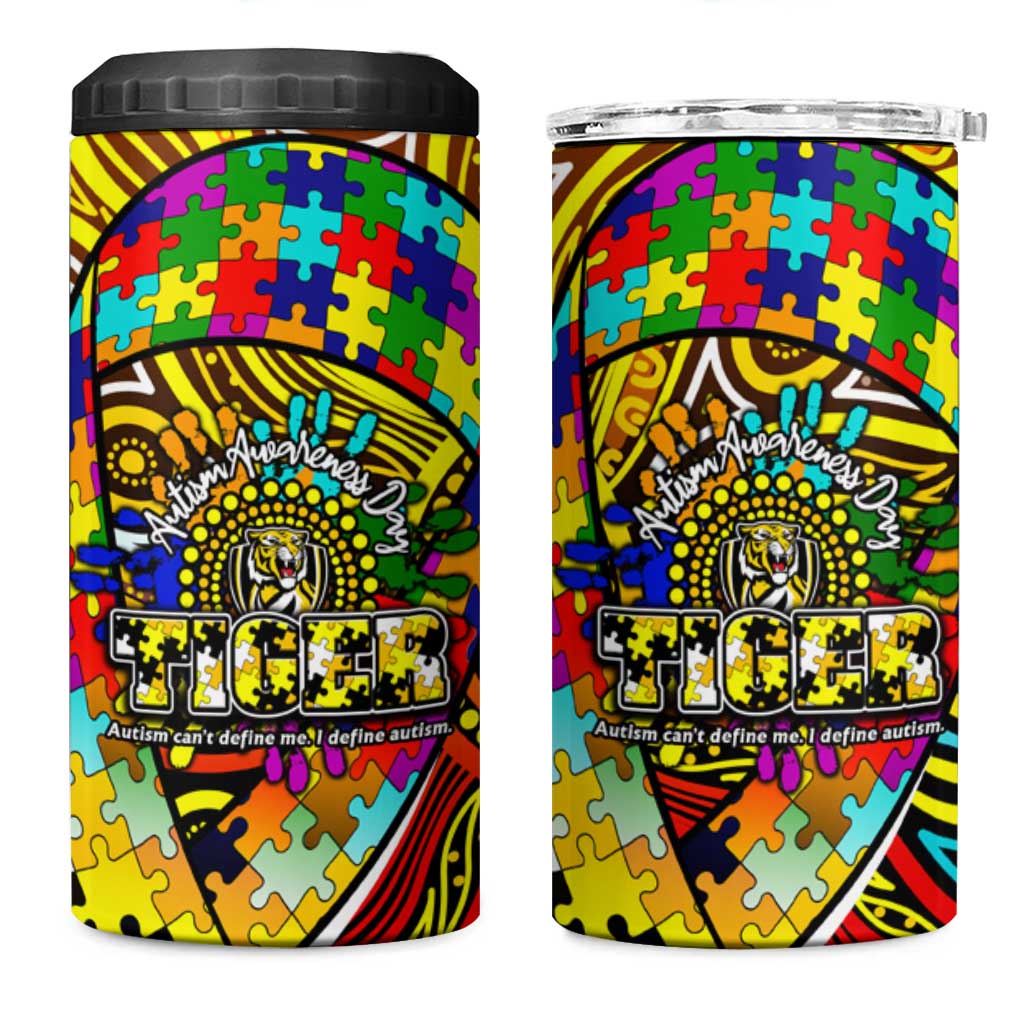 Autism Awareness Australia Richmond Tiger 4 in 1 Can Cooler Tumbler Aboriginal Indigenous Art