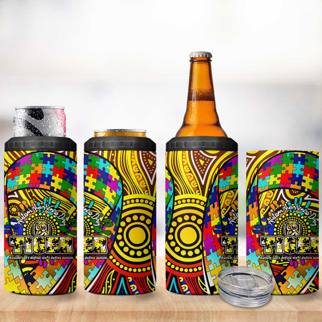 Autism Awareness Australia Richmond Tiger 4 in 1 Can Cooler Tumbler Aboriginal Indigenous Art