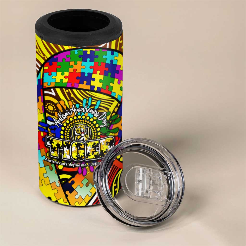 Autism Awareness Australia Richmond Tiger 4 in 1 Can Cooler Tumbler Aboriginal Indigenous Art