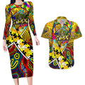 Autism Awareness Australia Richmond Tiger Couples Matching Long Sleeve Bodycon Dress and Hawaiian Shirt Aboriginal Indigenous Art