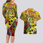 Autism Awareness Australia Richmond Tiger Couples Matching Long Sleeve Bodycon Dress and Hawaiian Shirt Aboriginal Indigenous Art
