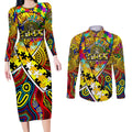 Autism Awareness Australia Richmond Tiger Couples Matching Long Sleeve Bodycon Dress and Long Sleeve Button Shirt Aboriginal Indigenous Art