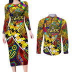 Autism Awareness Australia Richmond Tiger Couples Matching Long Sleeve Bodycon Dress and Long Sleeve Button Shirt Aboriginal Indigenous Art