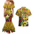 Autism Awareness Australia Richmond Tiger Couples Matching Mermaid Dress and Hawaiian Shirt Aboriginal Indigenous Art