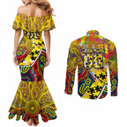 Autism Awareness Australia Richmond Tiger Couples Matching Mermaid Dress and Long Sleeve Button Shirt Aboriginal Indigenous Art