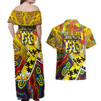 Autism Awareness Australia Richmond Tiger Couples Matching Off Shoulder Maxi Dress and Hawaiian Shirt Aboriginal Indigenous Art