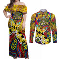 Autism Awareness Australia Richmond Tiger Couples Matching Off Shoulder Maxi Dress and Long Sleeve Button Shirt Aboriginal Indigenous Art