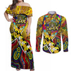 Autism Awareness Australia Richmond Tiger Couples Matching Off Shoulder Maxi Dress and Long Sleeve Button Shirt Aboriginal Indigenous Art