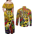 Autism Awareness Australia Richmond Tiger Couples Matching Off Shoulder Maxi Dress and Long Sleeve Button Shirt Aboriginal Indigenous Art