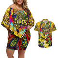 Autism Awareness Australia Richmond Tiger Couples Matching Off Shoulder Short Dress and Hawaiian Shirt Aboriginal Indigenous Art
