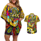 Autism Awareness Australia Richmond Tiger Couples Matching Off Shoulder Short Dress and Hawaiian Shirt Aboriginal Indigenous Art