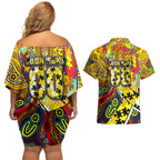 Autism Awareness Australia Richmond Tiger Couples Matching Off Shoulder Short Dress and Hawaiian Shirt Aboriginal Indigenous Art