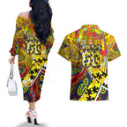 Autism Awareness Australia Richmond Tiger Couples Matching Off The Shoulder Long Sleeve Dress and Hawaiian Shirt Aboriginal Indigenous Art