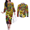 Autism Awareness Australia Richmond Tiger Couples Matching Off The Shoulder Long Sleeve Dress and Long Sleeve Button Shirt Aboriginal Indigenous Art