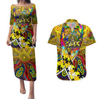 Autism Awareness Australia Richmond Tiger Couples Matching Puletasi and Hawaiian Shirt Aboriginal Indigenous Art