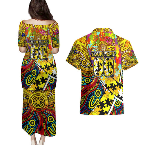 Autism Awareness Australia Richmond Tiger Couples Matching Puletasi and Hawaiian Shirt Aboriginal Indigenous Art