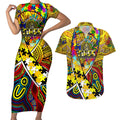 Autism Awareness Australia Richmond Tiger Couples Matching Short Sleeve Bodycon Dress and Hawaiian Shirt Aboriginal Indigenous Art