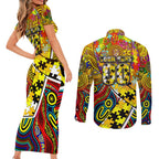Autism Awareness Australia Richmond Tiger Couples Matching Short Sleeve Bodycon Dress and Long Sleeve Button Shirt Aboriginal Indigenous Art