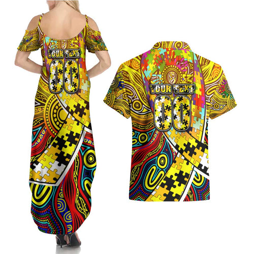 Autism Awareness Australia Richmond Tiger Couples Matching Summer Maxi Dress and Hawaiian Shirt Aboriginal Indigenous Art