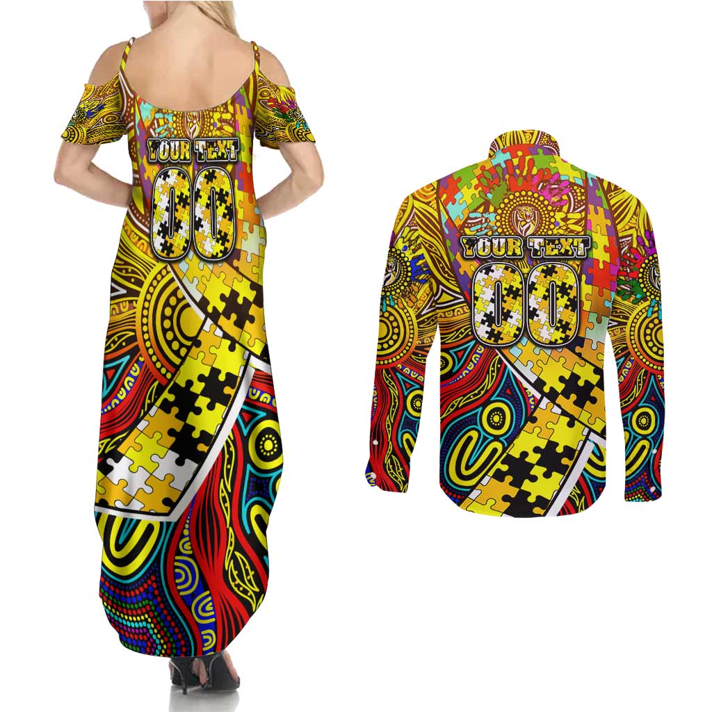 Autism Awareness Australia Richmond Tiger Couples Matching Summer Maxi Dress and Long Sleeve Button Shirt Aboriginal Indigenous Art