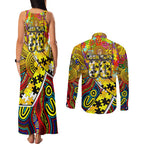Autism Awareness Australia Richmond Tiger Couples Matching Tank Maxi Dress and Long Sleeve Button Shirt Aboriginal Indigenous Art