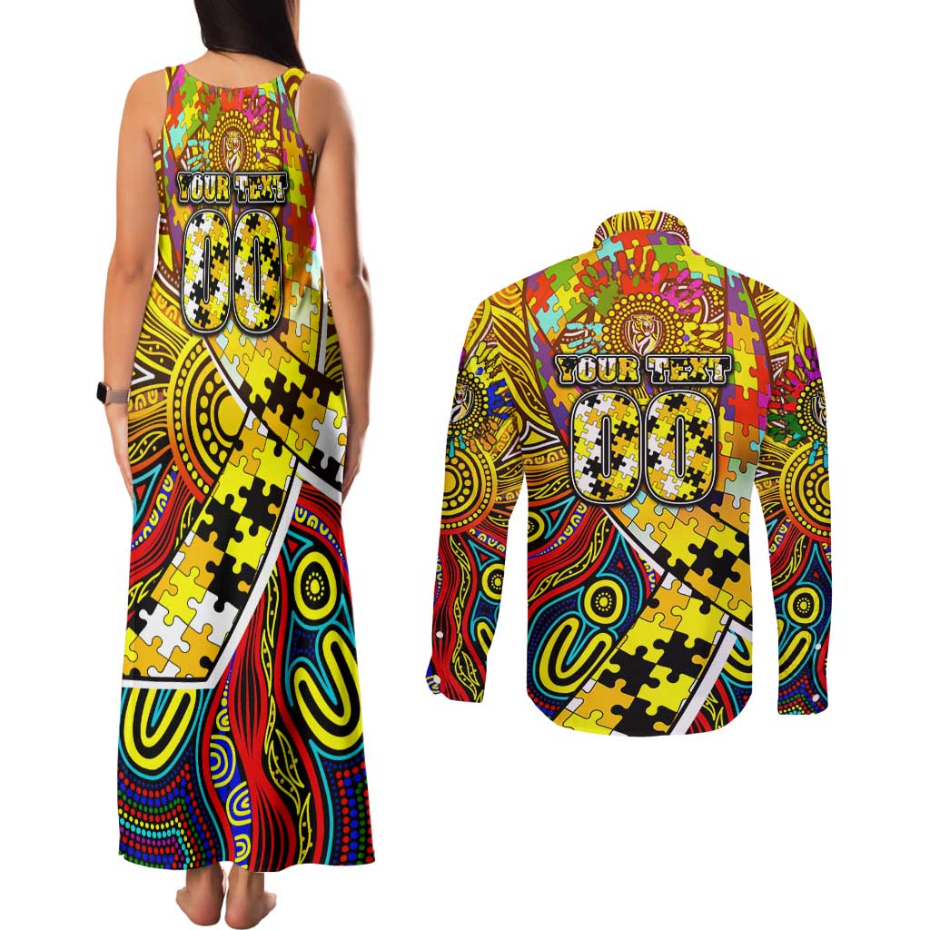 Autism Awareness Australia Richmond Tiger Couples Matching Tank Maxi Dress and Long Sleeve Button Shirt Aboriginal Indigenous Art