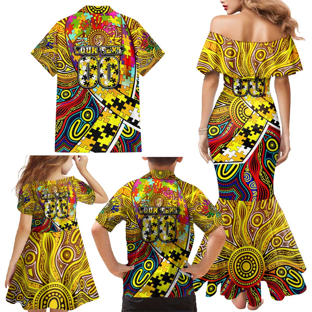 Autism Awareness Australia Richmond Tiger Family Matching Mermaid Dress and Hawaiian Shirt Aboriginal Indigenous Art