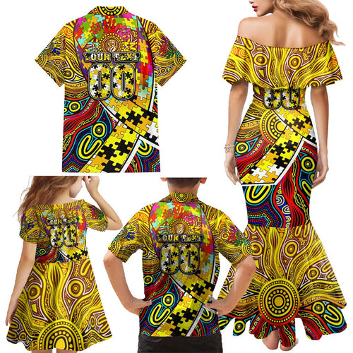 Autism Awareness Australia Richmond Tiger Family Matching Mermaid Dress and Hawaiian Shirt Aboriginal Indigenous Art