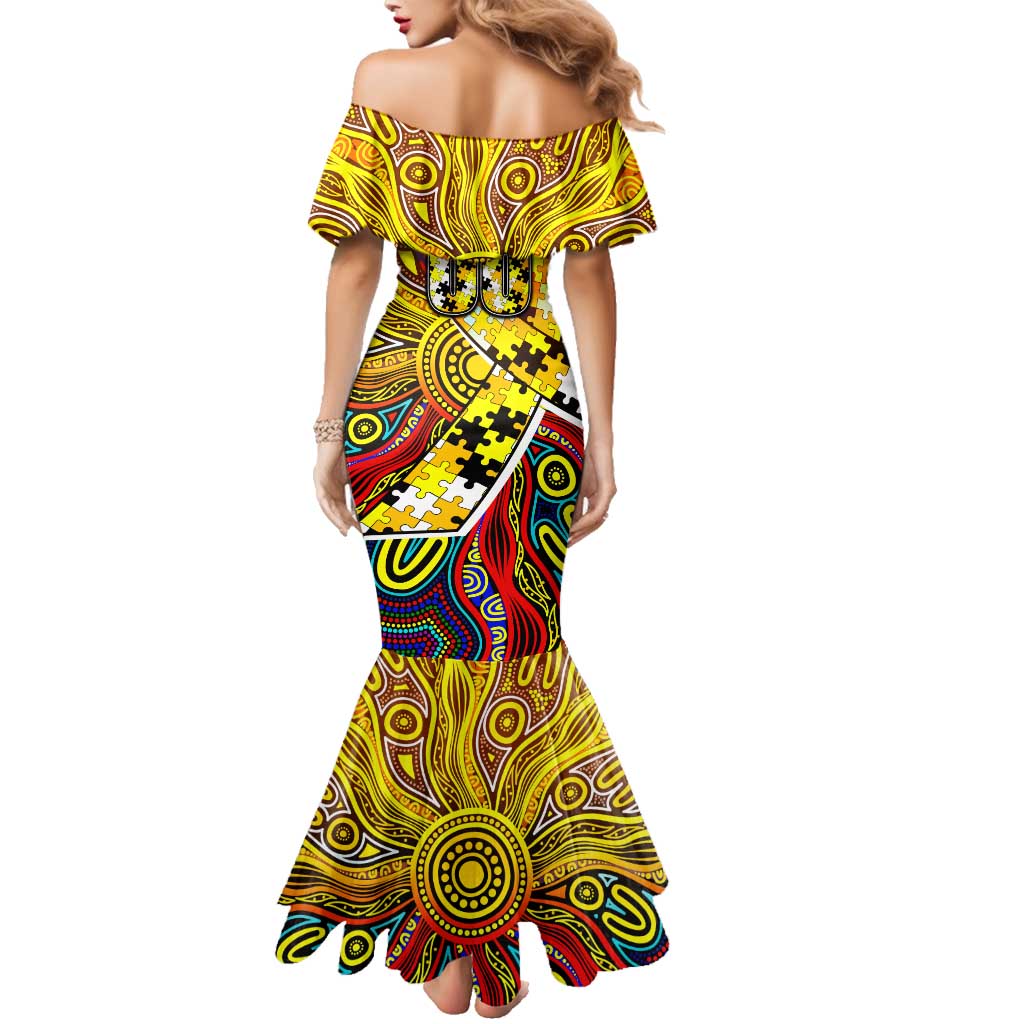 Autism Awareness Australia Richmond Tiger Family Matching Mermaid Dress and Hawaiian Shirt Aboriginal Indigenous Art