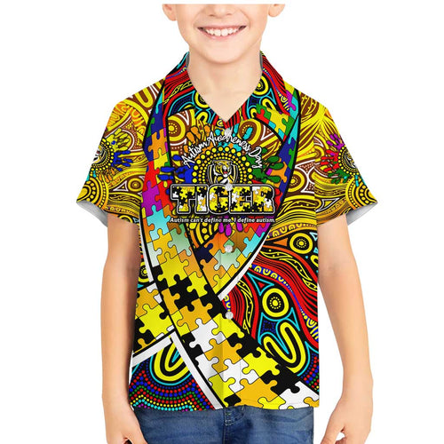 Autism Awareness Australia Richmond Tiger Family Matching Mermaid Dress and Hawaiian Shirt Aboriginal Indigenous Art